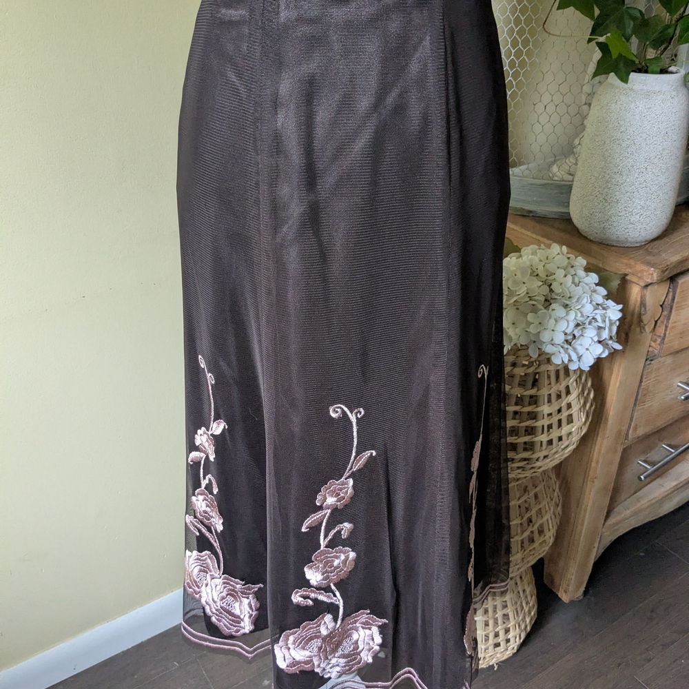 Peter Nygard Chocolate Floral Embroidered Midi Skirt